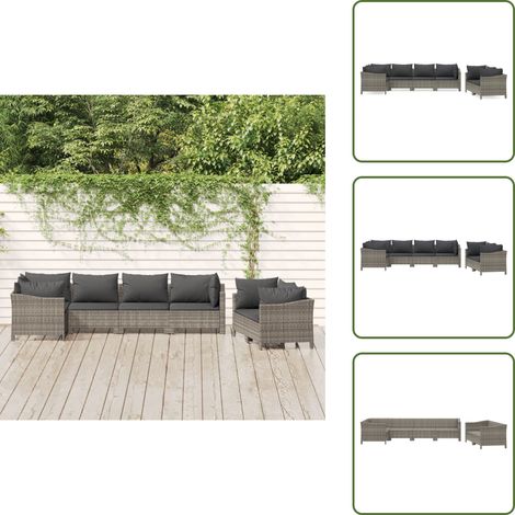Cojines para sofás - vidaXL Set de muebles de jardín 7 pzas y cojines ratán sintético gris - Muebles de exterior