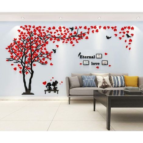Stickers Muraux Arbre Cadre de Photo Stickers 3D DIY Mural Autocollants Arts Décoration de la Maison pour Chambre, Chambre Enfants, Salle, Garderie, Cadeau (Rouge Gauche,M-250 × 130cm) (1/4)