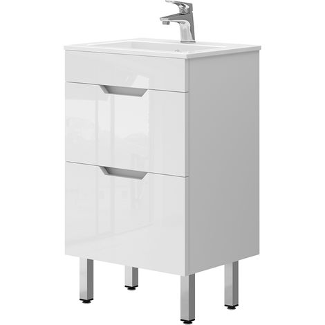 Conjunto de muebles de baño Clayton, Blanco, 2 partes, con lavabo y 2 cajones, Vicco (1/5)