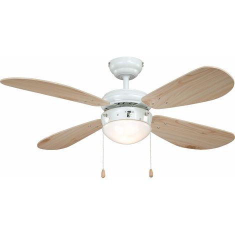 Ventilateur de plafond, blanc, pâles pin, avec éclairage, diamètre 105 cm