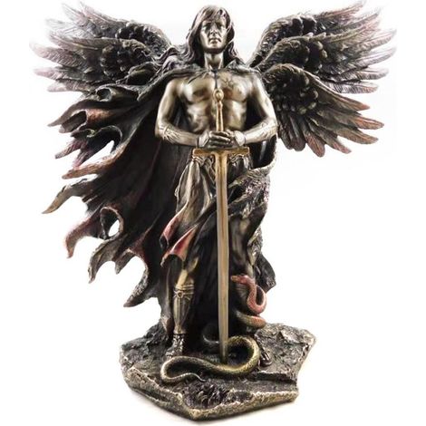 Statue Décorative Résine Angélique Gardien à Six Ailes Seraphs Sculpture Artisanale Bronze Finition 12x6x15 cm Ancien Religieux