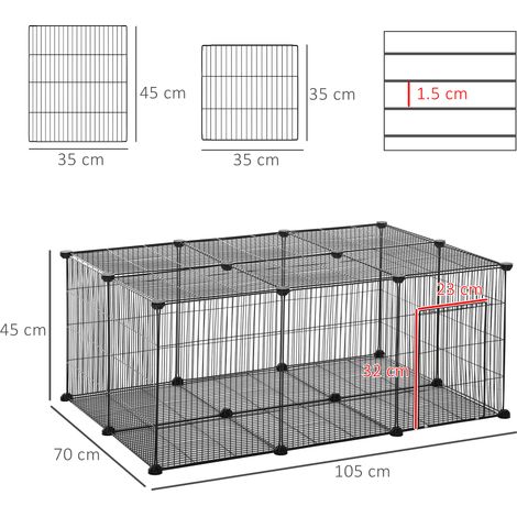 Cage pour lapins et petits animaux, panneau métallique modulaire avec porte (22 panneaux), noir, 105 x 70 x 45 cm (1/5)
