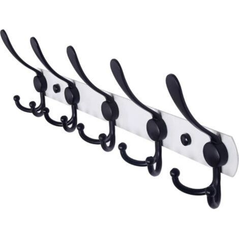 Wandgarderobe mit Haken – Besonders robuster Edelstahl, 5 Haken, Garderobe für Mäntel, Hüte, Handtücher, Eingangsbereich, Badezimmer (weiß und schwarz) – Crezuo (1/4)