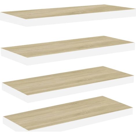 vidaXL Scaffali a Parete 4 pz Rovere e Bianco 60x23,5x3,8 cm in