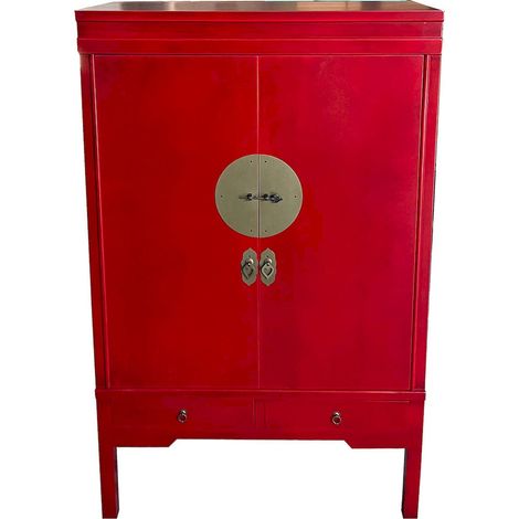 armoire art déco rouge métal avec portes et tiroirs - rouge profond médaillon doré (1/5)