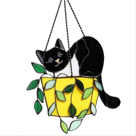 Buntglasfenster mit der Darstellung einer Katze in einem Blumentopf, Hangins, A (1/5)