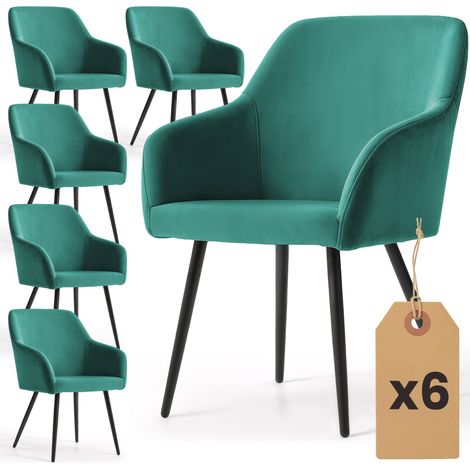 Lot de 6 Chaises en velours lisses ESTELLE Vert Bouteille pieds noirs (1/5)
