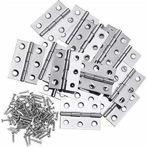 10Pcs Charnière En Acier Inoxydable Charnières 3 Pouces Se Pliant Charnière Connecteurs Pour La Maison Meubles Matériel Armoire Garde Porte Tiroir (avec 60Pcs 3 x 12mm Vis)-Fei Yu