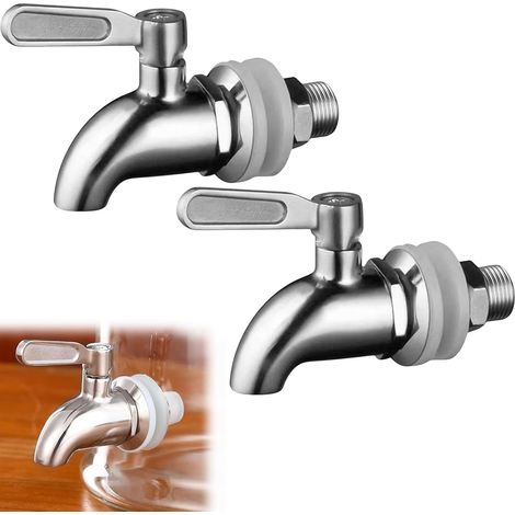 2 rubinetti di ricambio in acciaio inox per dispenser di bevande, getti d'acqua per rubinetto di birra, vino, birra, succhi di frutta, caffè, 16 mm (1/5)