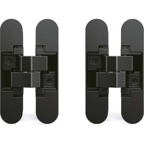 Charnière invisible pour portes, Lot de 2 charnières invisibles pour portes lourdes, charge de 40 kg, ouverture de 180º, zamak, noir (1/4)