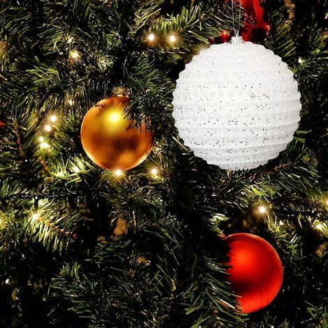 Lot de 2 boules de Noël en mousse, décorations de Noël blanches rondes à suspendre (1/5)