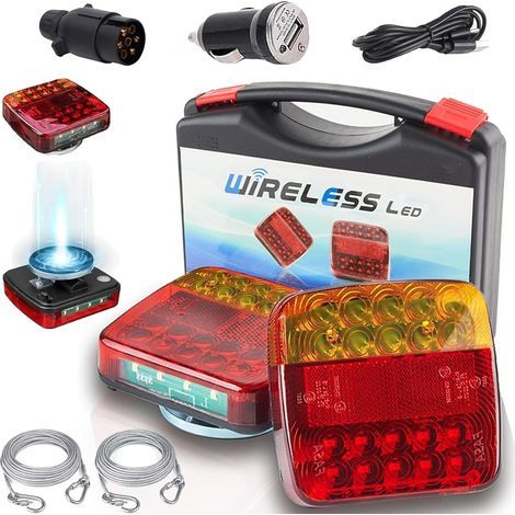 Feux Remorque Magnétiques Sans Fil, LED Universels 12V, 5 Fonctions Rechargeables, Étanches IP65, Homologués E11, Fixation Magnétique pour Voiture, Camion, Remorque, Caravane et Tracteur (1/5)