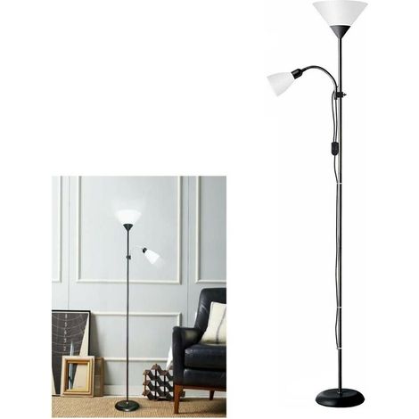Lampada Da Terra Per Casa Ufficio Piantana 2 Porta Lampadina E27 Nero