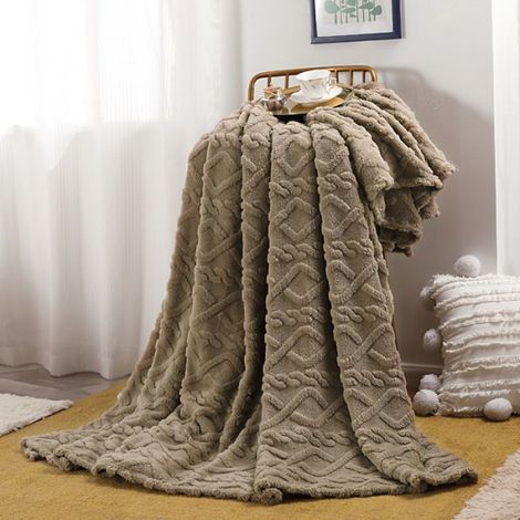 Couverture chaude en peluche lavable en machine pour canapé et lit, couverture pour chambre à coucher,180X200CM Coffee (1/2)
