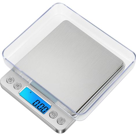 Balance Numérique - Plage 0,1 g à 3000 g - Écran LCD Rétroéclairé - Fonction Tare - 6 Unités de Mesure - Plateau Acier Inoxydable - USB Rechargeable - 1 Pièce