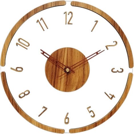 Wandklok - Vintage houten wandklok - Ronde stille wandklok - Transparante acryl wandklok - Werkt op batterijen - Decoratieve tikklok - Madeira vintage decoratie - Geschikt voor woonkamers en slaapkame (1/5)