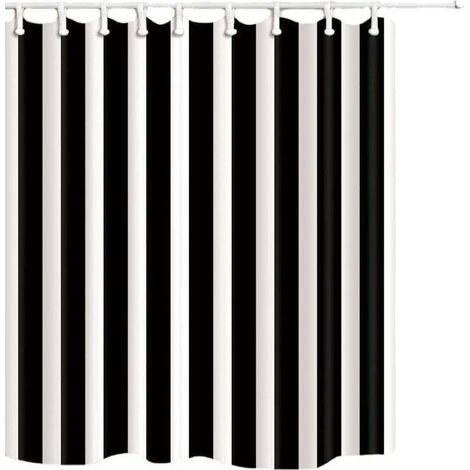 Rideau de douche.Rideau de douche rayé noir et blanc tissu polyester imperméable 180x200cm salle de bain décor simple et élégant rideau de douche (1/2)