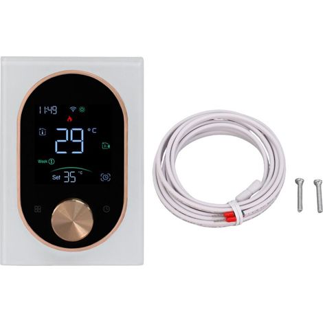 Smart room thermostat, 2.4 GHz WiFi temperature controller for electric heating, mobile app, touchscreen and control button, white (1/5)