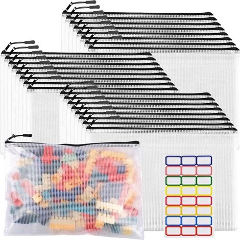 Irovami Pochettes maille zip lot 24 – Réutilisables, grand format – Idéal pour jeux, puzzles, classe (1/5)