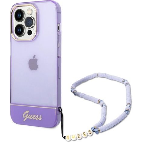 Guess GUHCP14XHGCOHU iPhone 14 Pro Max6,7 custodia rigida viola/viola con cinturino perlato traslucido (1/5)