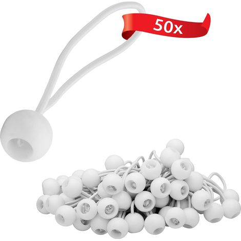 50 Elastic Bungee Cords with Plastic Ball, Tent Bungee Cords for Tarpaulins, Garden Pavilions, Tents, High Tension White (1/5)