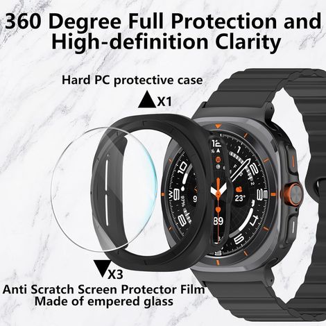 3+1Pièces pour Samsung Galaxy Watch Ultra 7 47mm Verre Trempé + Coque, 3 Anti-Rayures HD Protection Écran Protection Écran 1 PC Bumper Creux Antichoc Case Sans Bulles Film de Protecteur (1/4)