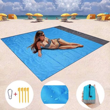 Manta de playa sin arena, Disfruta de actividades al aire libre, Impermeable y repelente a la suciedad, 200 x 210 cm, Azul (1/5)