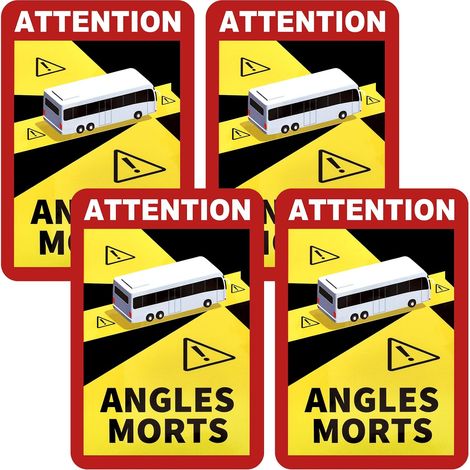Angles Morts sur Les Véhicules Autobus,Angles Morts Voiture de Tourisme,Angle Mort Caravanes Lots de 4,Anti UV Autocollant Waterproof,Stickers Attention 17 x 25 Cm (1/5)
