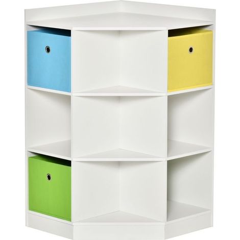 Étagère de rangement enfant avec 3 tiroirs en non-tissé, structure en MDF, système anti-basculement, couleur blanc