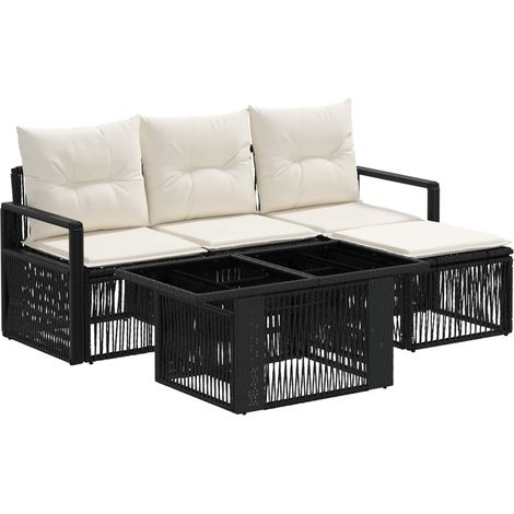 Conjunto de sofás de jardín 5 uds. Negro y Blanco Crema vidaXL (1/5)