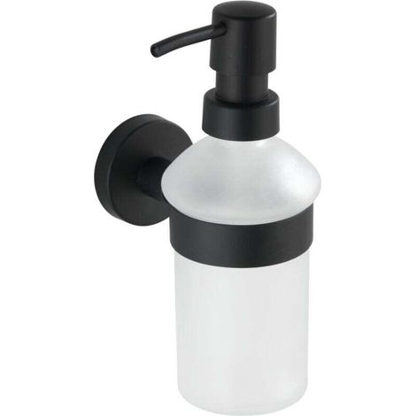 Distributeur de savon  Bosio noir mat mural 210 ml design inox salle de bain cuisine porte-savon sans perçage en verre satiné haute qualité 7 x 18 x 11 cm idéal pour liquide savon et désinfectant (1/4)