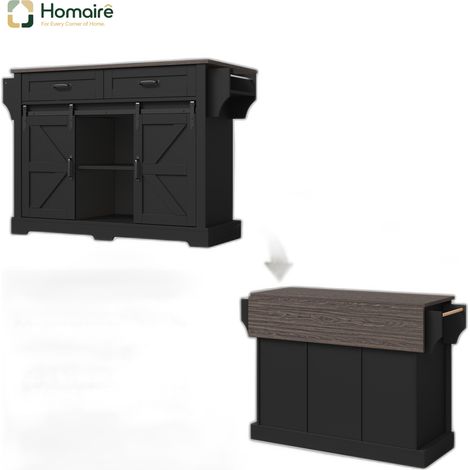 Desserte de cuisine noir avec rangement en mdf 120 x 70 x 91 cm HOMAIRE (1/5)