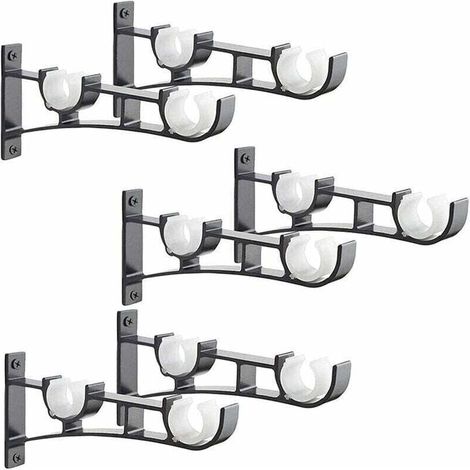 6Pices Tringle Rideau en mtal Robuste, Support de Tringle Rideaux,Double Tringle Rideau Pole Holder, Support Rideau,Support de Tringle Rideau en Aluminium,Support de Tringle Rideau Noir (1/4)