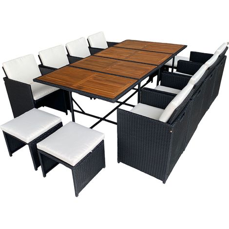 Mobili da giardino a 12 posti in legno di acacia e resina nera intrecciata + copertura TOLEDO