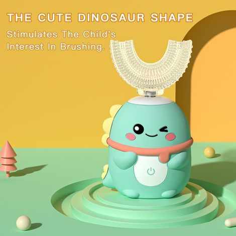 Brosse à dents électrique en forme de U, nettoyage complet de la bouche à 360° avec 5 têtes de brosse, pour les enfants de 7 à 12 ans (verte)-AquaForge (1/5)