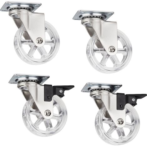 SOTECH 4er Set Möbelrollen RAPID Rollen-Ø 75 mm transparent (2 x mit Bremse + 2 ohne Bremse), Tragkraft 35 Kg