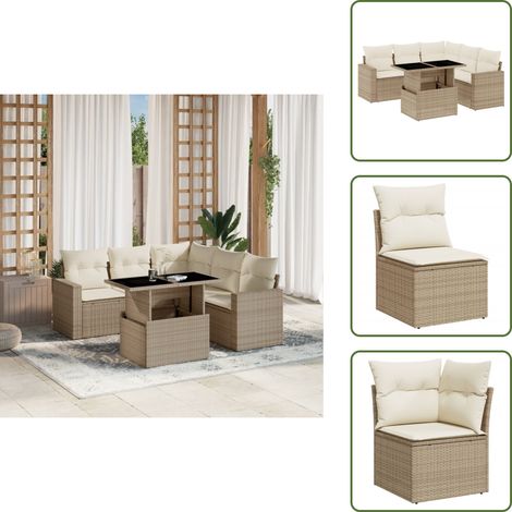 6-tlg. Garten-Sofagarnitur mit Kissen Beige Poly Rattan - Garten Sofagarnitur - Garten Sofagarnituren - Outdoor Sofagarnitur - Sofagarnitur Terrasse (1/5)
