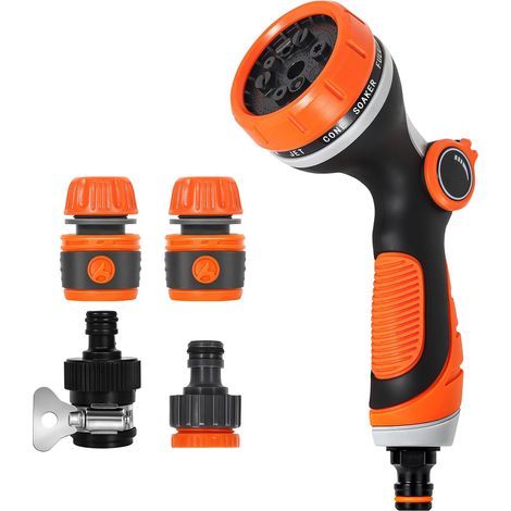 Pistola de riego para jardín, pulverizador de jardín, 10 patrones ajustables, pulverizador multifuncional con caudal de agua controlable, para lavado de coches, limpieza de jardines y mascotas. (1/5)