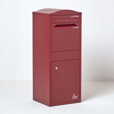 Homescapes – Boîte aux lettres incurvée large bordeaux – Acier galvanisé 0,7mm – Résistante aux intempéries – Compartiment sécurisé pour colis jusqu'à 330x280x255mm