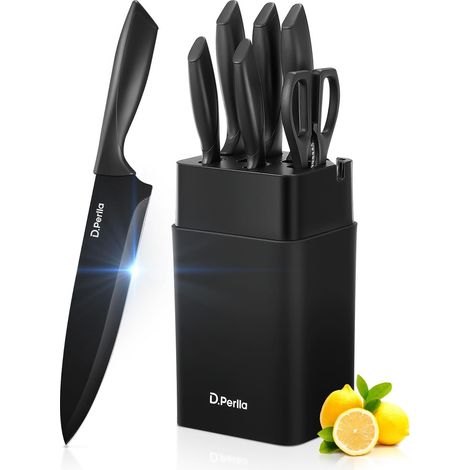 Stainless Steel Kitchen Knife Set, 7 Piece Vertical Kitchen Knife Block, Comfortable Handle Ergonomic Knife Set (1/5)