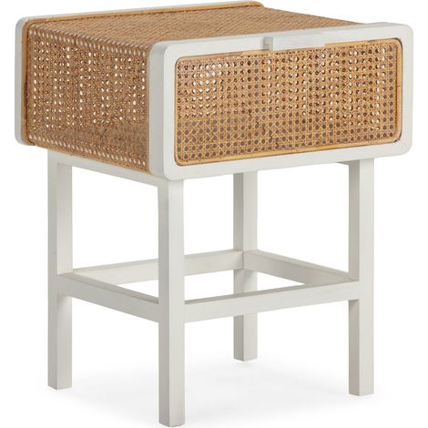 Mesita De Noche 48X43X61 Madera Blanco/Ratan Natural (1/5)