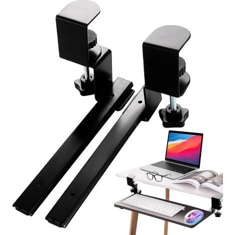 Generic Keyboard Tray Rail - Rotatable Computer Tray Rack for Home Office Table Adjustable Slide Mount with Smooth Glide Track, Under Desk Organizer for Bedroom Dorm Study Room Setup (1/5)