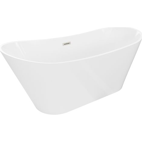 Mexen Dora freistehende Badewanne 160 x 75 cm, weiß, Überlauf gebürstetes Nickel - 52071607500-97