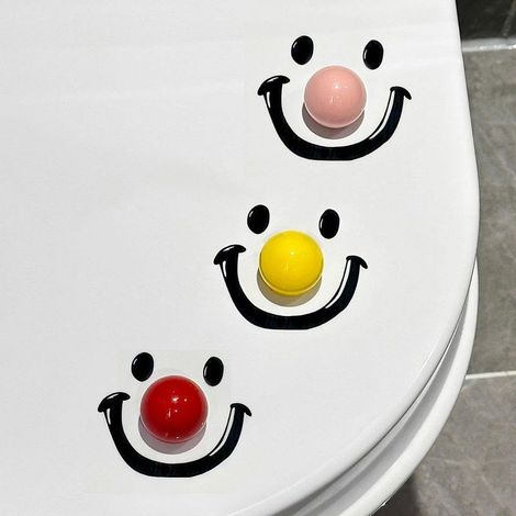Lot de 3 poignées de levage pour abattant WC autocollantes en forme de nez de clown, idéales pour la maison, l'hôtel, le bureau, le restaurant (rose, rouge, jaune) (1/3)