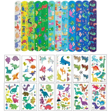 Écusson - Autocollant Tatouage - Dinosaure - Non Toxique - Pour Enfants - 12 Pièces Chaque (1/5)