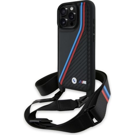 BMW BMHCP16X23PSVTK iPhone 16 Pro Max 6.9 negro/negro estuche rígido M Edition Carbon Tricolor Lines & Strap (1/5)