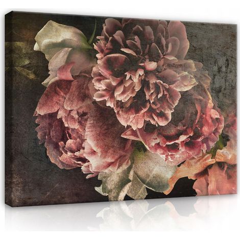 Peinture vintage rétro fleurs sur toile grand 120x80 (1/3)