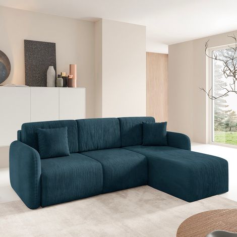 Divano ad angolo reversibile e trasformabile a 3 posti con contenitore Dora Blu scuro (1/5)
