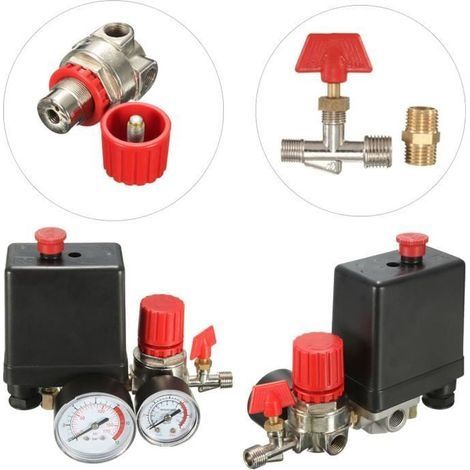 Mini-Luftkompressorregler 240 V 15 A Steuerschalter Druckventil mit Manometer (1/3)