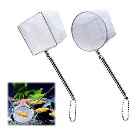 2 Pieces Mini Aquarium Net with Extendable Stainless Steel Handle, Telescopic Aquarium Net for Catching Small Fish and Shrimp and Cleaning the Aquarium (1/5)